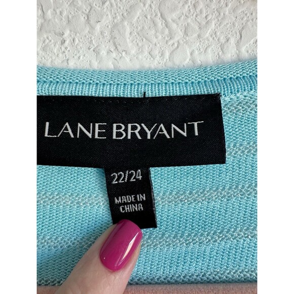 Lane Bryant Women's Blue Shimmer Striped Pullover Knit Cropped Sweater 22/24 - Picture 6 of 12